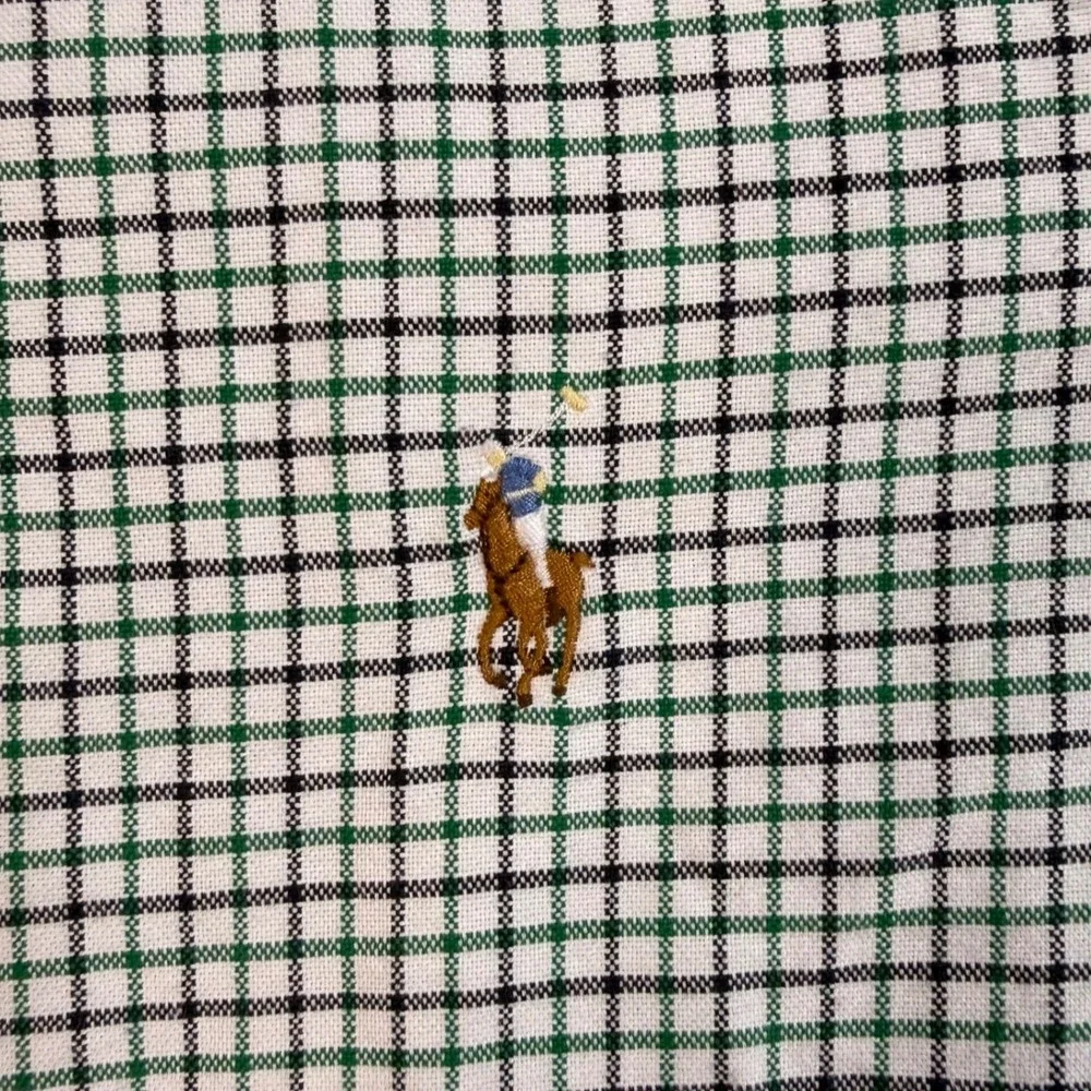 Polo Ralph Lauren Button Down Shirt Mens Large Green White Tattersall Check